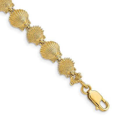 14K Polished and Textured Scallop Shell Bracelet