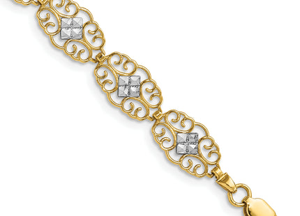 14k and White Rhodium Diamond-Cut Fancy Filigree 7. Bracelet