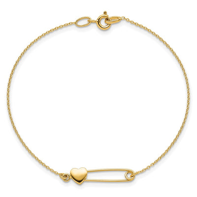 14K Safety Pin with Heart Bracelet
