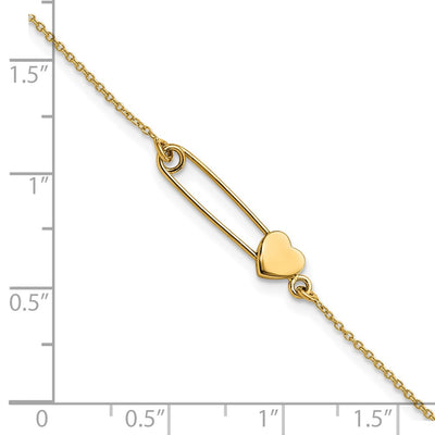 14K Safety Pin with Heart Bracelet