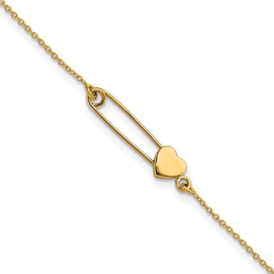 14K Safety Pin with Heart Bracelet