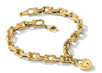 14K Polished Heart Lock Charm Fancy Link 7. Bracelet