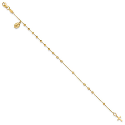 14K Polished and Diamond-cut Miraculous Medal and Cross Rosary Bracelet