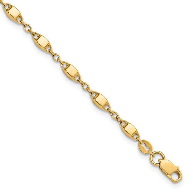 14K Polished Fancy Square Link 7. Bracelet, 7.5 x 3mm