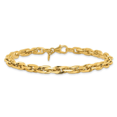 14K Polished Fancy Rope Link Bracelet, 7.5 x 5mm
