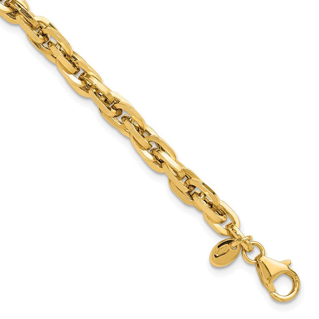 14K Polished Fancy Rope Link 7. Bracelet, 7.5 x 5mm