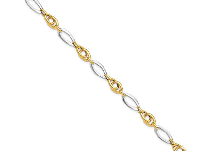14k Two-Tone Polished Fancy Oval Link 7. Bracelet (Style FB2009-7.75)
