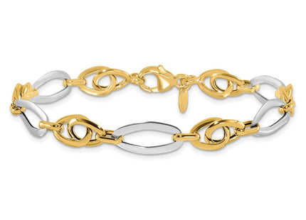 14k Two-Tone Polished Fancy Oval Link 7. Bracelet (Style FB2009-7.75)