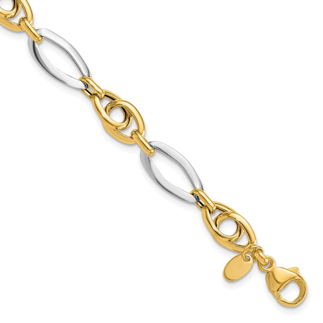 14k Two-Tone Polished Fancy Oval Link 7. Bracelet, 7.75 x 8.25mm