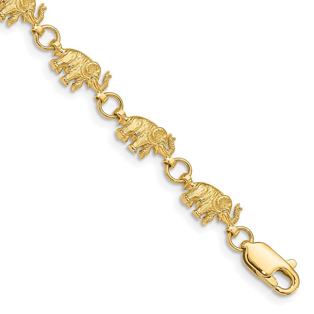 14k Polished and Textured Elephant Bracelet