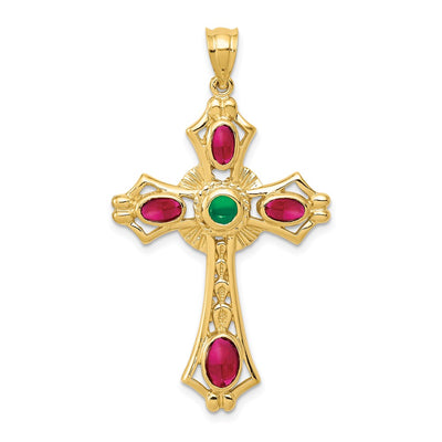 14K gold emerald cross pendant