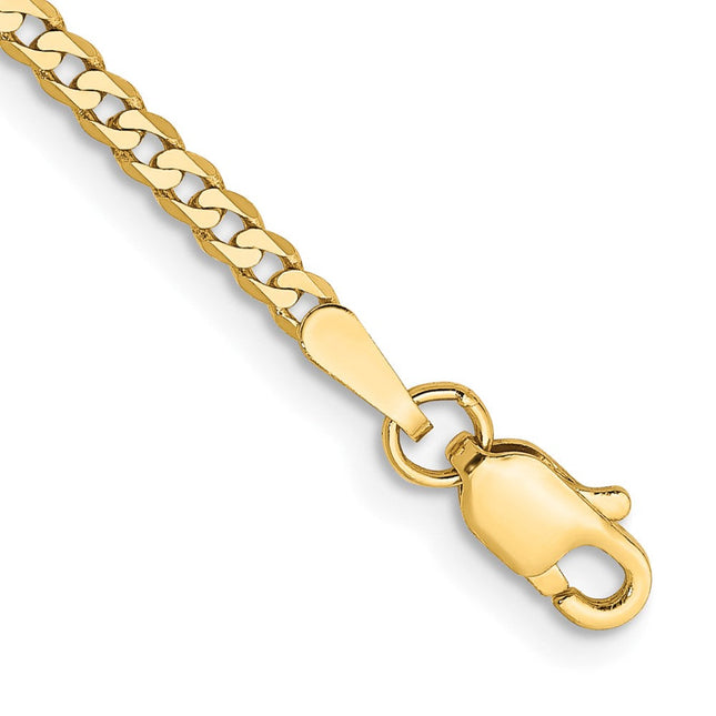 14K Flat Beveled Curb with Lobster Clasp Bracelet, 7 x 2.2mm