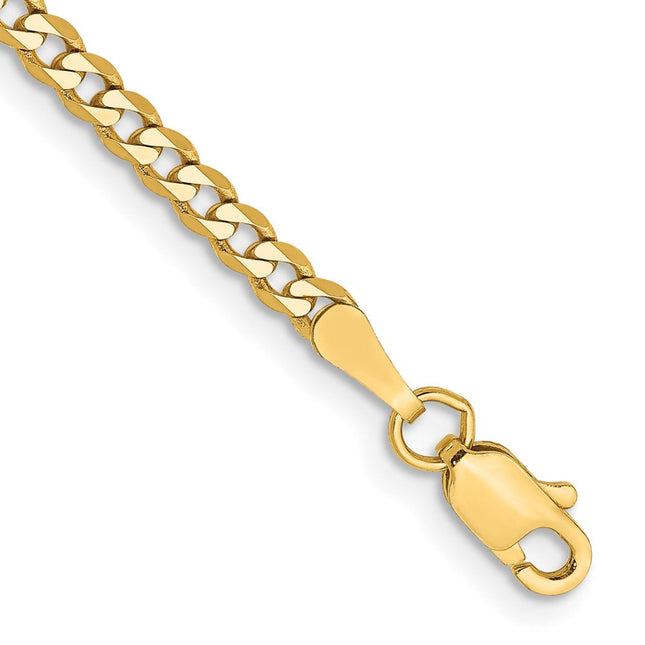 14K Flat Beveled Curb with Lobster Clasp Bracelet, 7 x 2.3mm