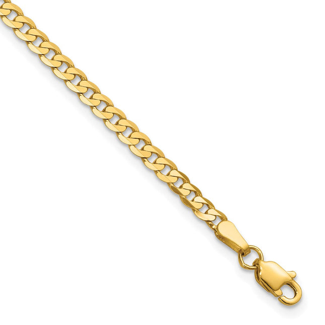 14K Flat Beveled Curb with Lobster Clasp Bracelet, 7 x 2.9mm