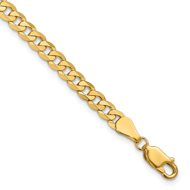 14K Flat Beveled Curb with Lobster Clasp Bracelet, 7 x 4.75mm