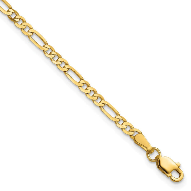 14K Flat Figaro with Lobster Clasp Bracelet, 6 x 2.75mm