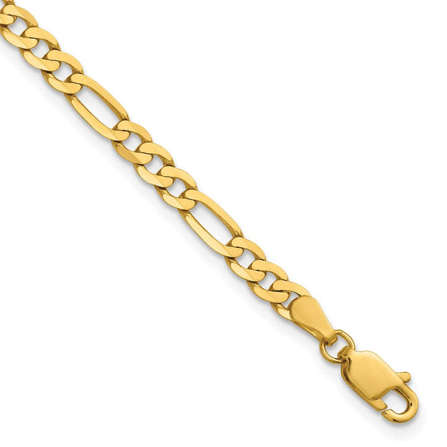 14K Flat Figaro with Lobster Clasp Bracelet, 7 x 4mm