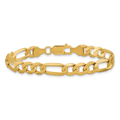 14K Flat Figaro with Lobster Clasp Bracelet, 7 x 7mm