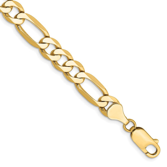 14K Flat Figaro with Lobster Clasp Bracelet, 7 x 7mm