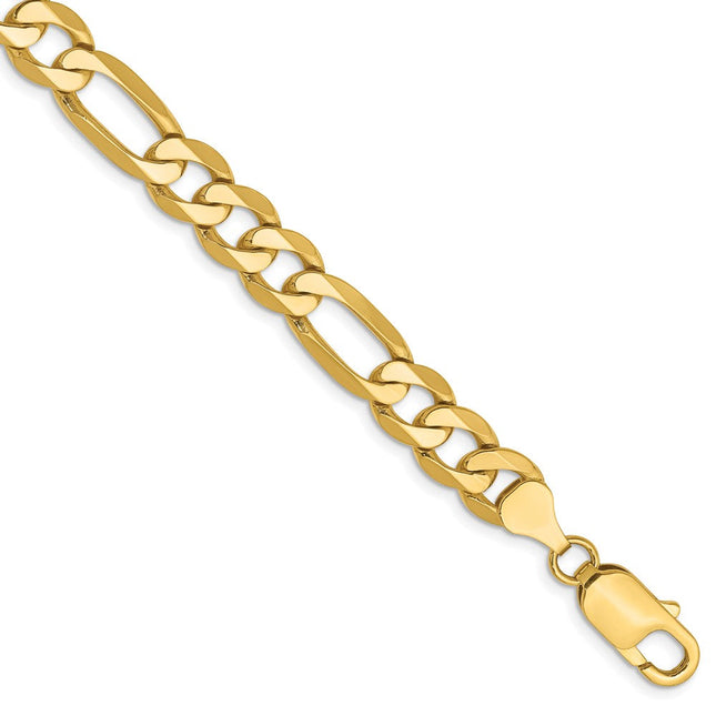14K Flat Figaro with Lobster Clasp Bracelet, 28 x 7.5mm