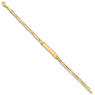 14K Polished Solid Chain/Solid Plate Figaro Link 25x4.8mm Plate ID Bracelet