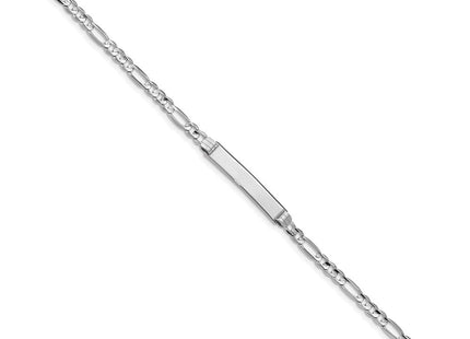 14k White Gold Polished Solid Chain/Solid Plate Figaro Link Plate ID Bracelet (Style FG100IDW-7)
