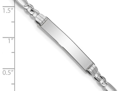 14k White Gold Polished Solid Chain/Solid Plate Figaro Link Plate ID Bracelet (Style FG100IDW-7)