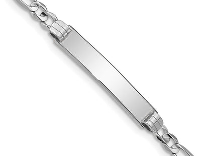 14k White Gold Polished Solid Chain/Solid Plate Figaro Link Plate ID Bracelet (Style FG100IDW-7)