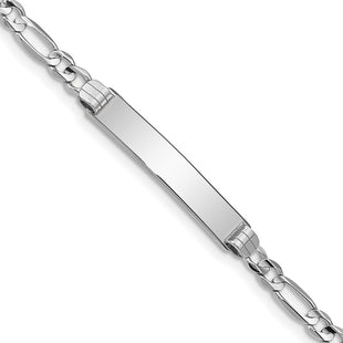 14k White Gold Polished Solid Chain/Solid Plate Figaro Link Plate ID Bracelet (Style FG100IDW-7)