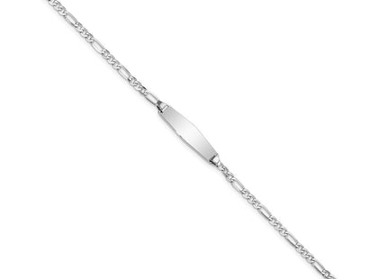 14k White Gold Polished Solid Chain/Solid Plate Figaro Link Soft Diamond Shape 19.5x5. Plate ID Bracelet (Style FG60IDCW-6)
