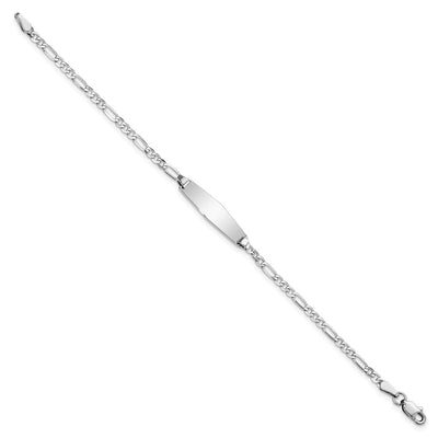 14K White Gold Polished Solid Chain/Solid Plate Figaro Link Soft Diamond Shape 19.5x5.5mm Plate Baby/Child ID Bracelet