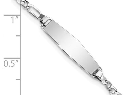 14k White Gold Polished Solid Chain/Solid Plate Figaro Link Soft Diamond Shape 19.5x5. Plate ID Bracelet (Style FG60IDCW-6)
