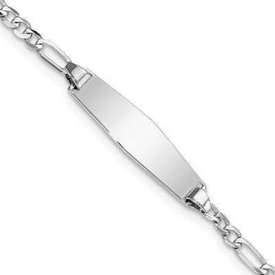 14K White Gold Polished Solid Chain/Solid Plate Figaro Link Soft Diamond Shape 19.5x5.5mm Plate Baby/Child ID Bracelet