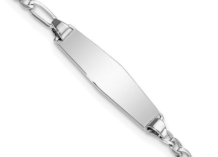 14k White Gold Polished Solid Chain/Solid Plate Figaro Link Soft Diamond Shape 19.5x5. Plate ID Bracelet (Style FG60IDCW-6)