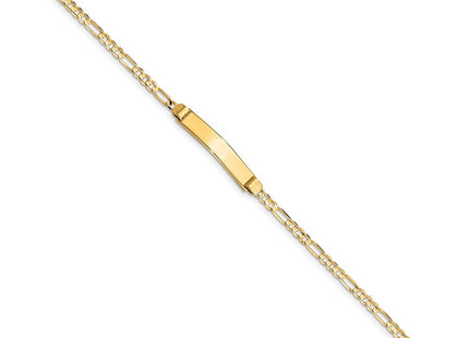 14k Polished Solid Chain/Solid Plate Figaro Link 24.5x4. Plate ID Bracelet (Style FG80ID-7)