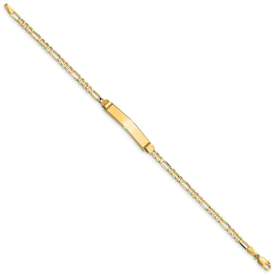 14K Polished Solid Chain/Solid Plate Figaro Link 24.5x4.8mm Plate ID Bracelet