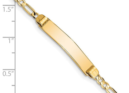 14k Polished Solid Chain/Solid Plate Figaro Link 24.5x4. Plate ID Bracelet (Style FG80ID-7)