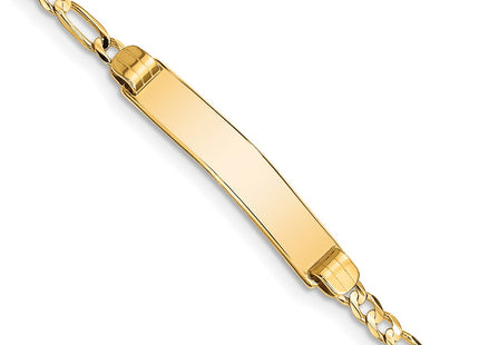 14k Polished Solid Chain/Solid Plate Figaro Link 24.5x4. Plate ID Bracelet (Style FG80ID-7)