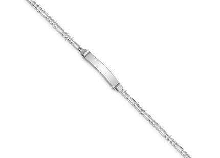 14k White Gold Polished Solid Chain/Solid Plate Figaro Link 25x4. Plate ID Bracelet (Style FG80IDW-7)