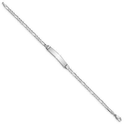 14K White Gold Polished Solid Chain/Solid Plate Figaro Link 25x4.8mm Plate ID Bracelet