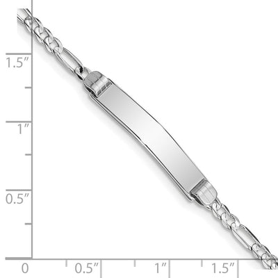 14K White Gold Polished Solid Chain/Solid Plate Figaro Link 25x4.8mm Plate ID Bracelet