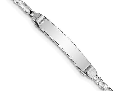 14k White Gold Polished Solid Chain/Solid Plate Figaro Link 25x4. Plate ID Bracelet (Style FG80IDW-7)