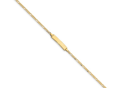 14k Polished Solid Chain/Solid Plate Figaro Link 19. Plate ID Bracelet (Style FIG060ID-7)