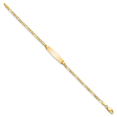 14K Polished Solid Chain/Solid Plate Figaro Link Soft Diamond Shape Plate ID Bracelet