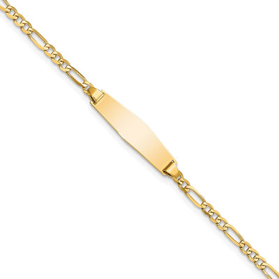 14K Polished Solid Chain/Solid Plate Figaro Link Soft Diamond Shape Plate ID Bracelet