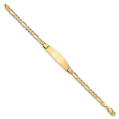 14K Polished Solid Chain/Solid Plate Figaro Link Soft Diamond Shape Plate ID Bracelet