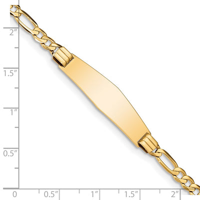 14K Polished Solid Chain/Solid Plate Figaro Link Soft Diamond Shape Plate ID Bracelet