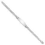 14K White Gold Polished Solid Chain/Solid Plate Figaro Link Soft Diamond Shape Plate ID Bracelet, 7 x 9.3mm view