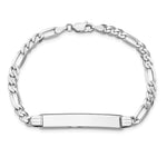 14K White Gold Polished Solid Chain/Solid Plate Figaro Link Soft Diamond Shape Plate ID Bracelet, 7 x 9.3mm view