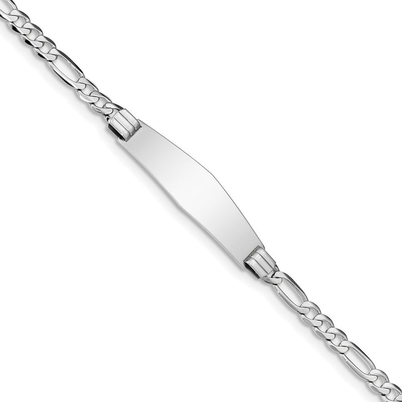 14K white gold figaro link plate ID bracelet